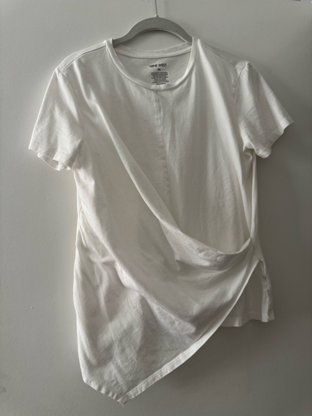 Nine West White Faux Wrap Draped Short Sleeve Top